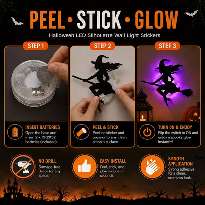 Halloween LED Silhouette Wall Light Stickers 🎃✨